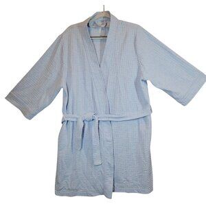 Croft & Barrow Light Blue Robe Womens L Waffle Knit Cotton Belt Tie pockets